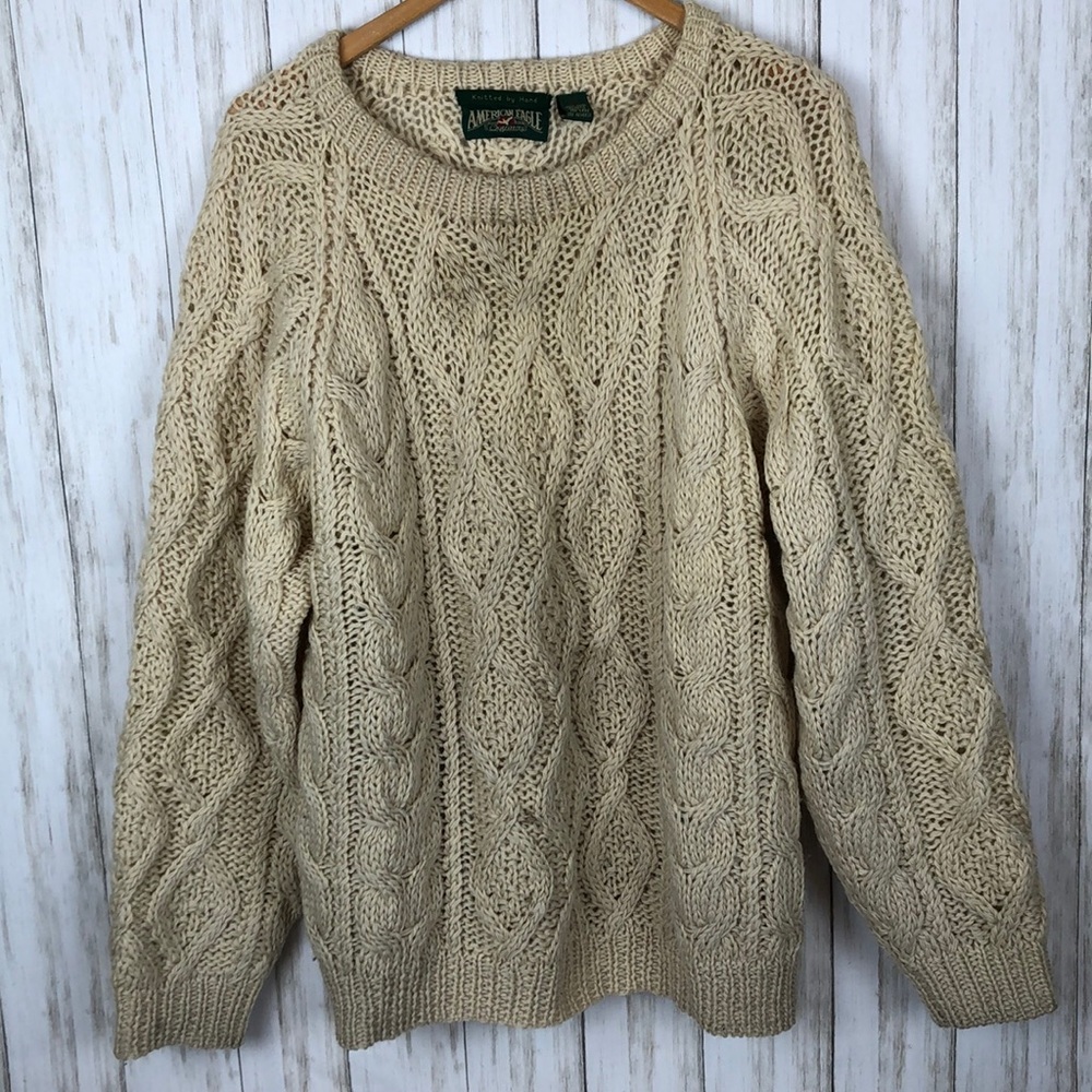 American Eagle Outfitters Cream Cable Knit Crewneck Sweater